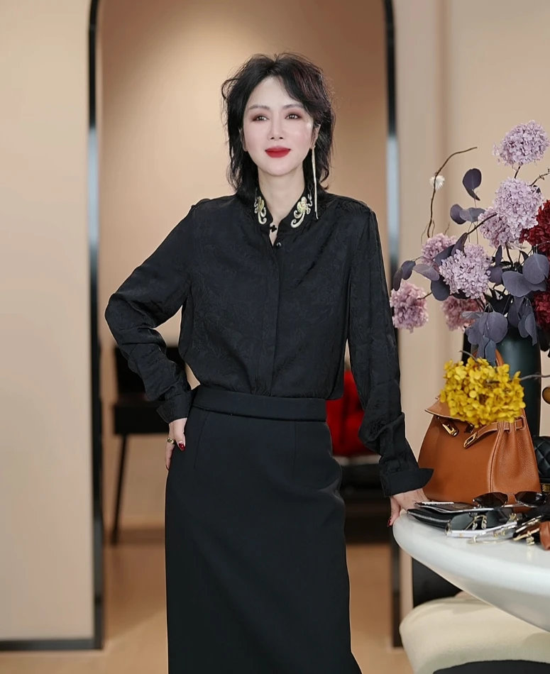 蚕贵妃/新秋款国风高级感提花立领衬衫/S8932