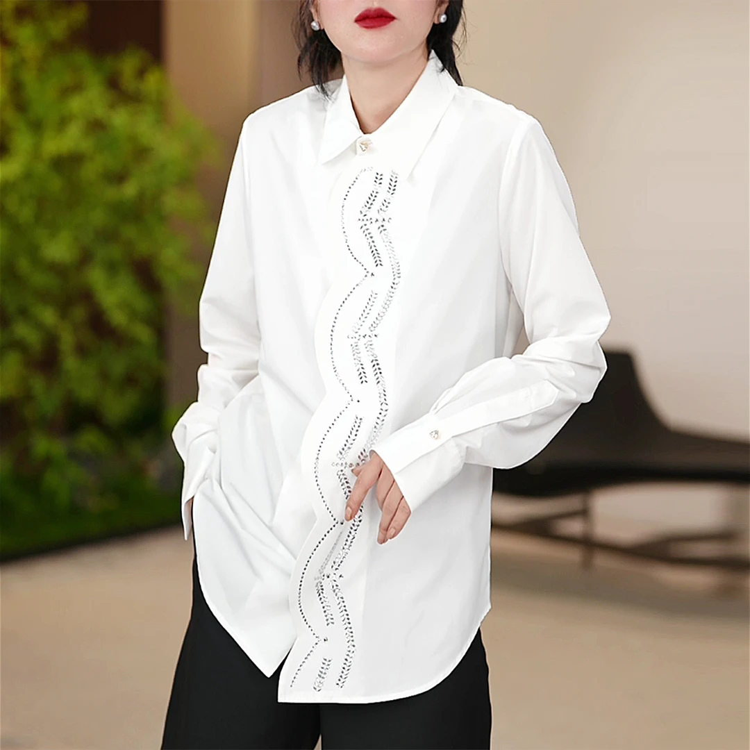 蚕贵妃/“水浪滔滔“春季新款波纹感休闲百搭时尚双色衬衫/213064