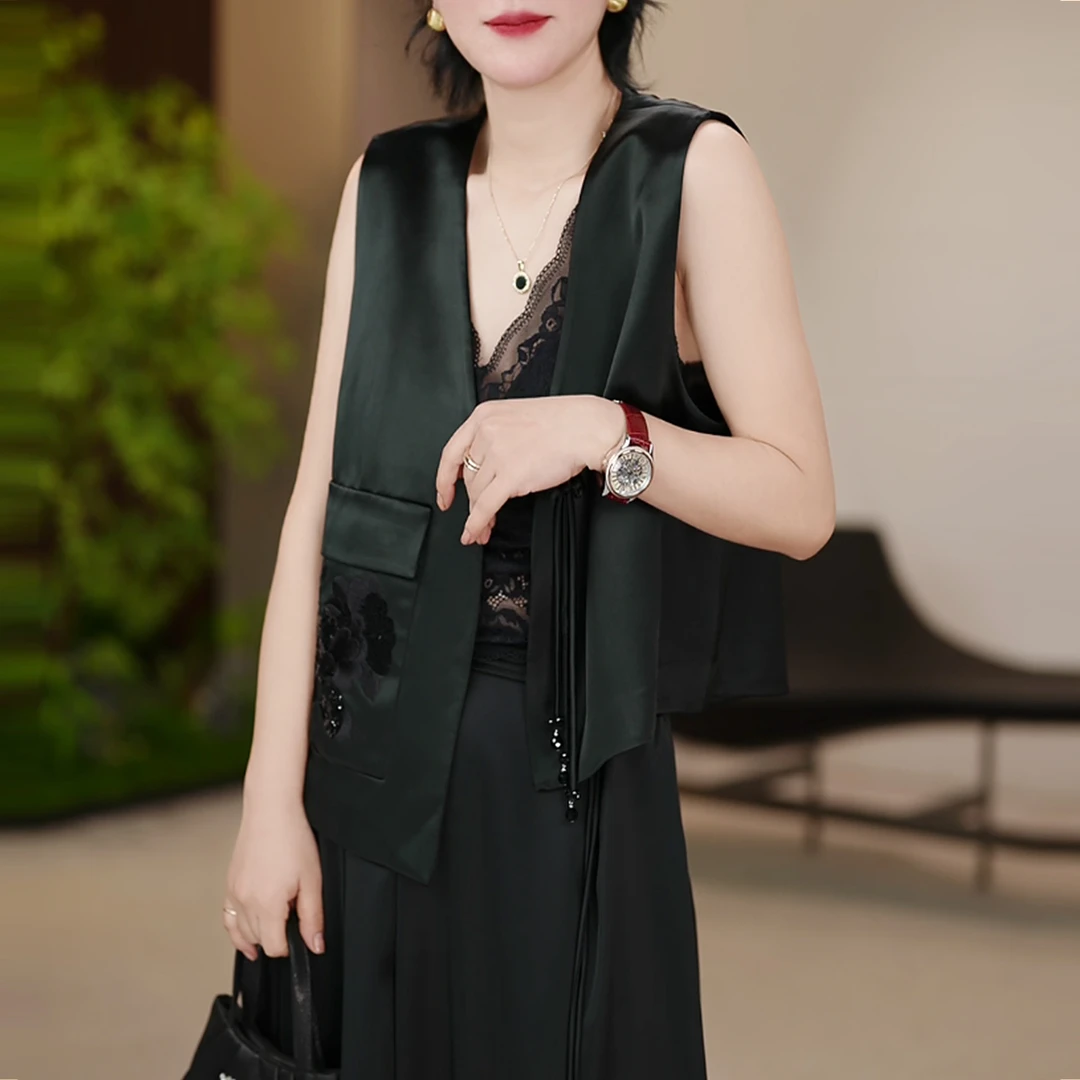 蚕贵妃/“起舞清影”气质女人宽松优雅不规则马甲/SM756