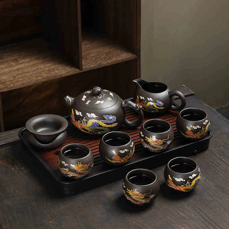 大号遇热变色龙凤呈祥紫砂壶龙凤紫砂壶凤鸣壶茶壶西施壶礼盒装礼