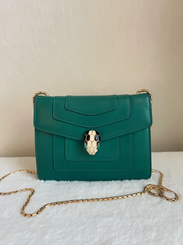 95新 BVLGARI/宝格丽 BVLGARL 宝格丽蛇头绿色小号链条包