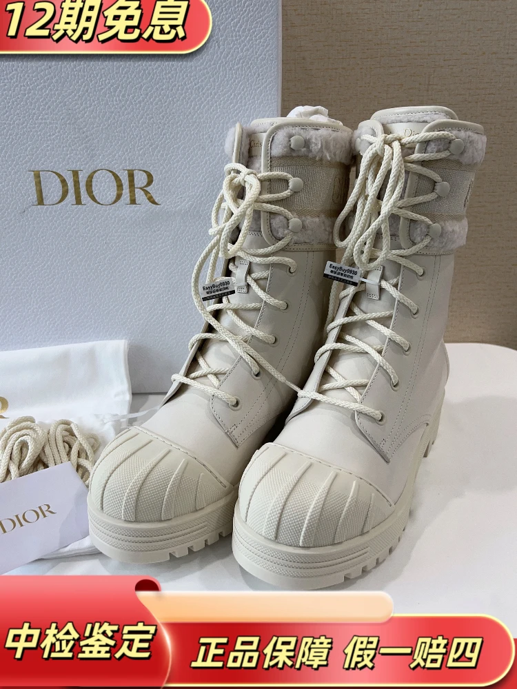 全新未使用 DIOR/迪奥 全新Dior迪奥奶白色贝壳头毛毛短靴37码