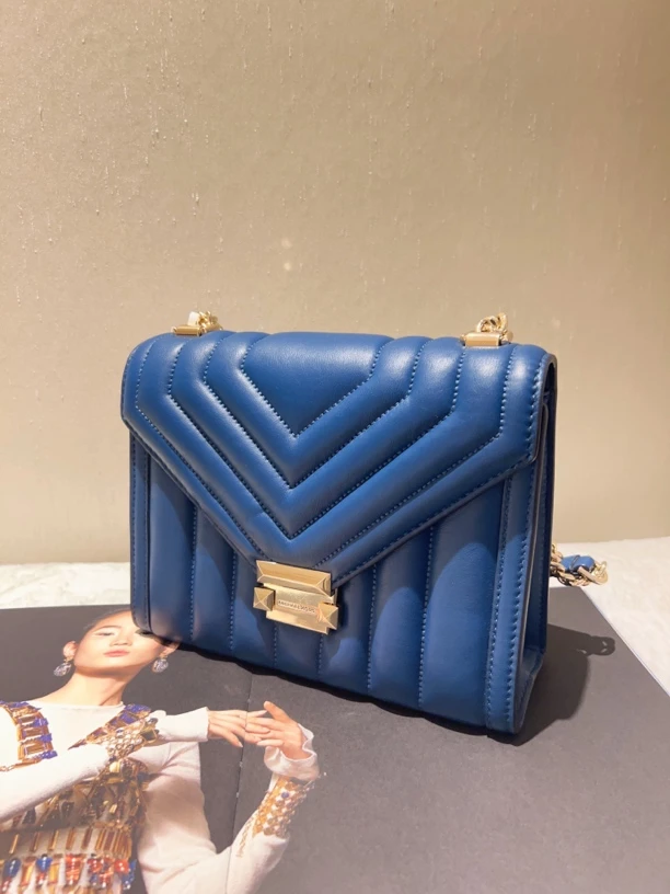 99新 MICHAELKORS/迈克高仕 mk深蓝色百搭单肩包经典时尚翻盖大号