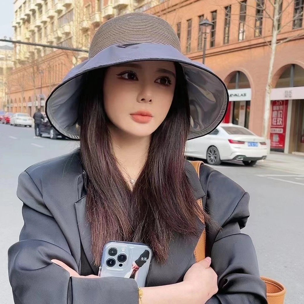 春夏出游日系休闲挡脸显脸小时尚防晒大檐蝴蝶结遮阳渔夫帽