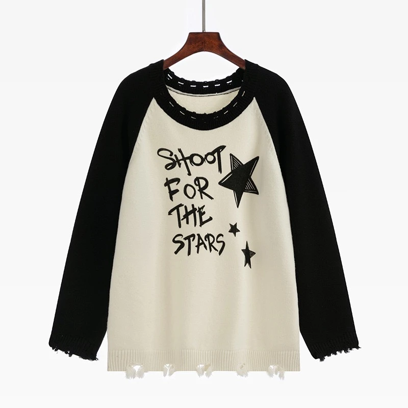 孕妇装秋冬针织套头毛衣烂边个性设计款上衣时尚休闲百搭女士宽松