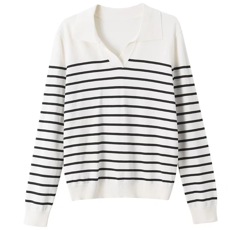 孕妇装针织衫长袖时尚休闲弹力宽松条纹春季新款百搭撞色翻领上衣