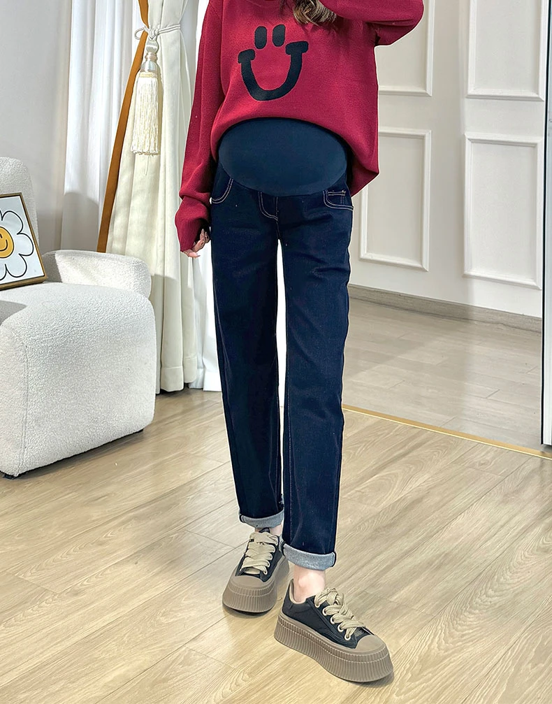 孕妇裤子春秋2025新款莱赛尔外穿小个子直筒牛仔裤九分长裤显瘦