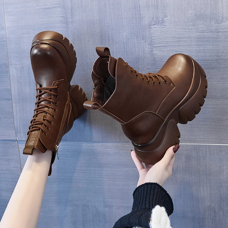 增高10cm马丁靴女鞋2023年秋冬保暖新款爆小个子厚底短靴9066-19