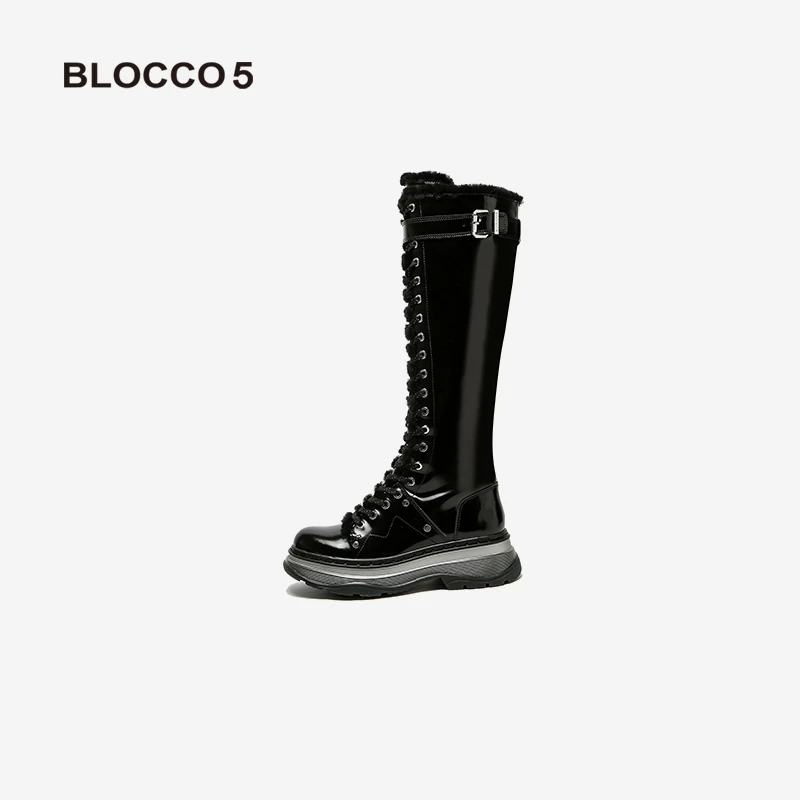 BLOCCO5 2023新款高筒舒适质感欧美风长靴厚底潮流百搭女靴子