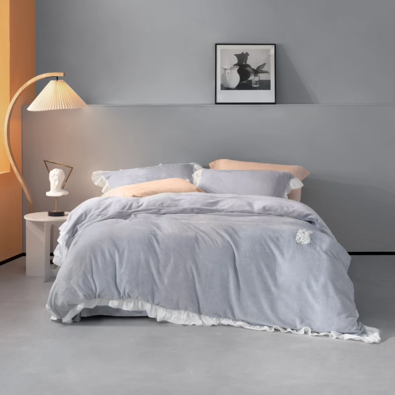 水星家纺萌绒兔牛奶绒四件套被罩简约加厚被套床单床上用品床品