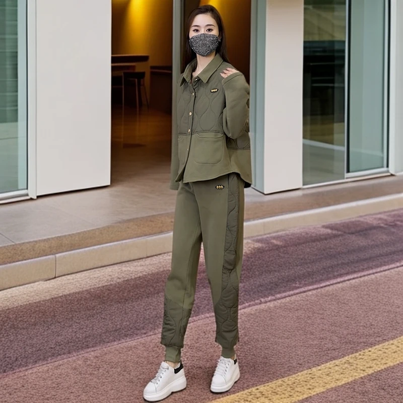 大码女装棉衣棉服套装2024冬季新款加棉加厚200斤显瘦宽松两件套