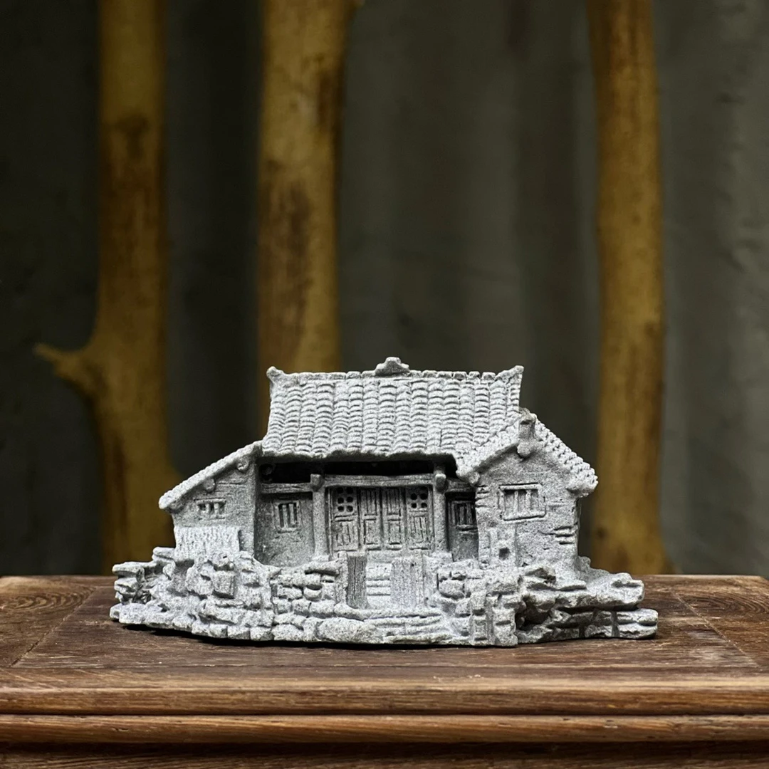 新中式复古风格青沙石农家小号院桌面茶桌鱼缸造景摆件