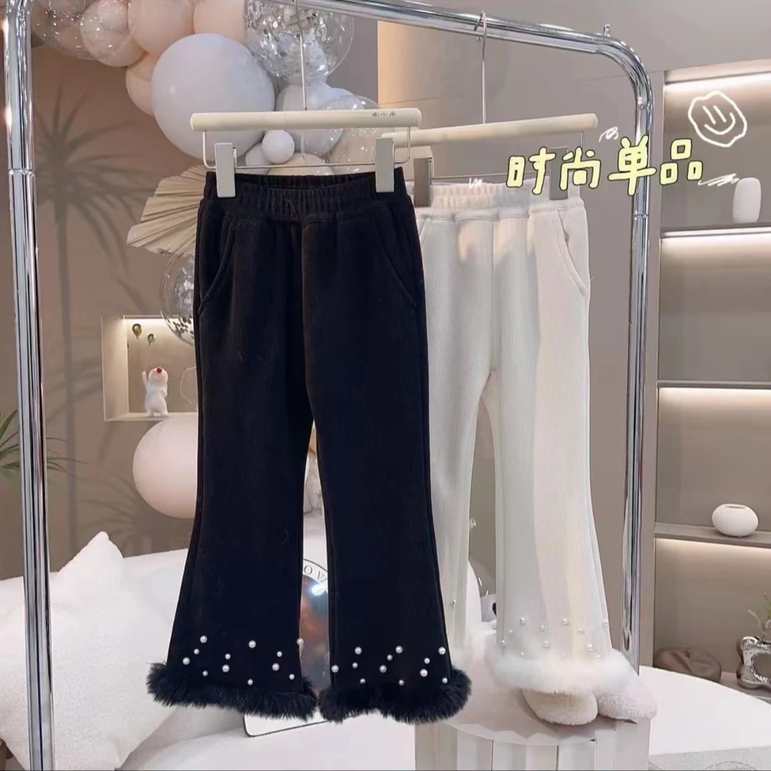 【手工钉珠加绒加厚】女童冬装儿童洋气时尚百搭微喇裤新款长裤