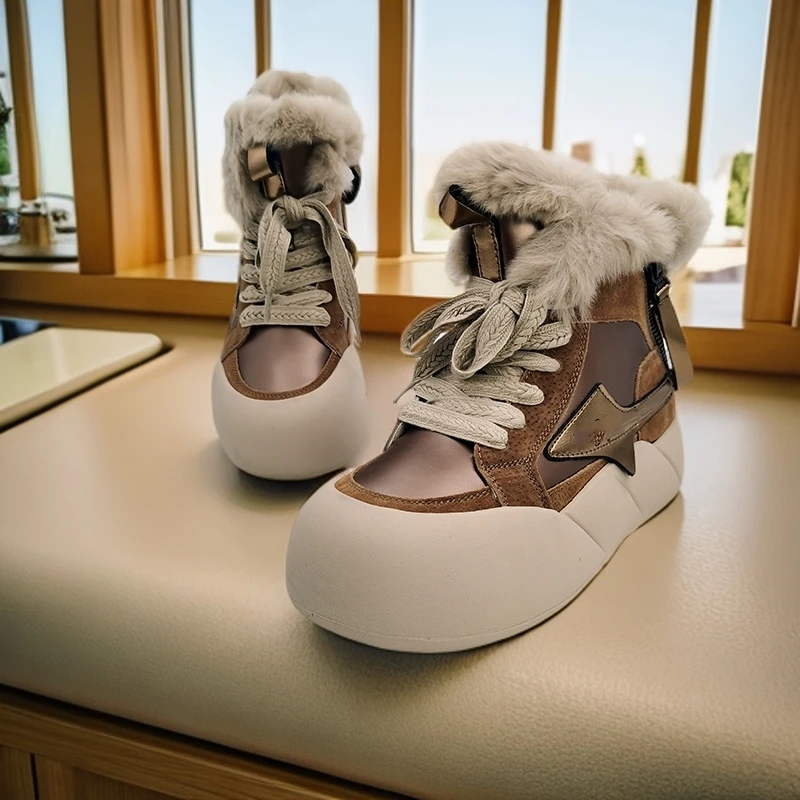 5235厚底真皮加绒雪地靴时尚休闲女短靴
