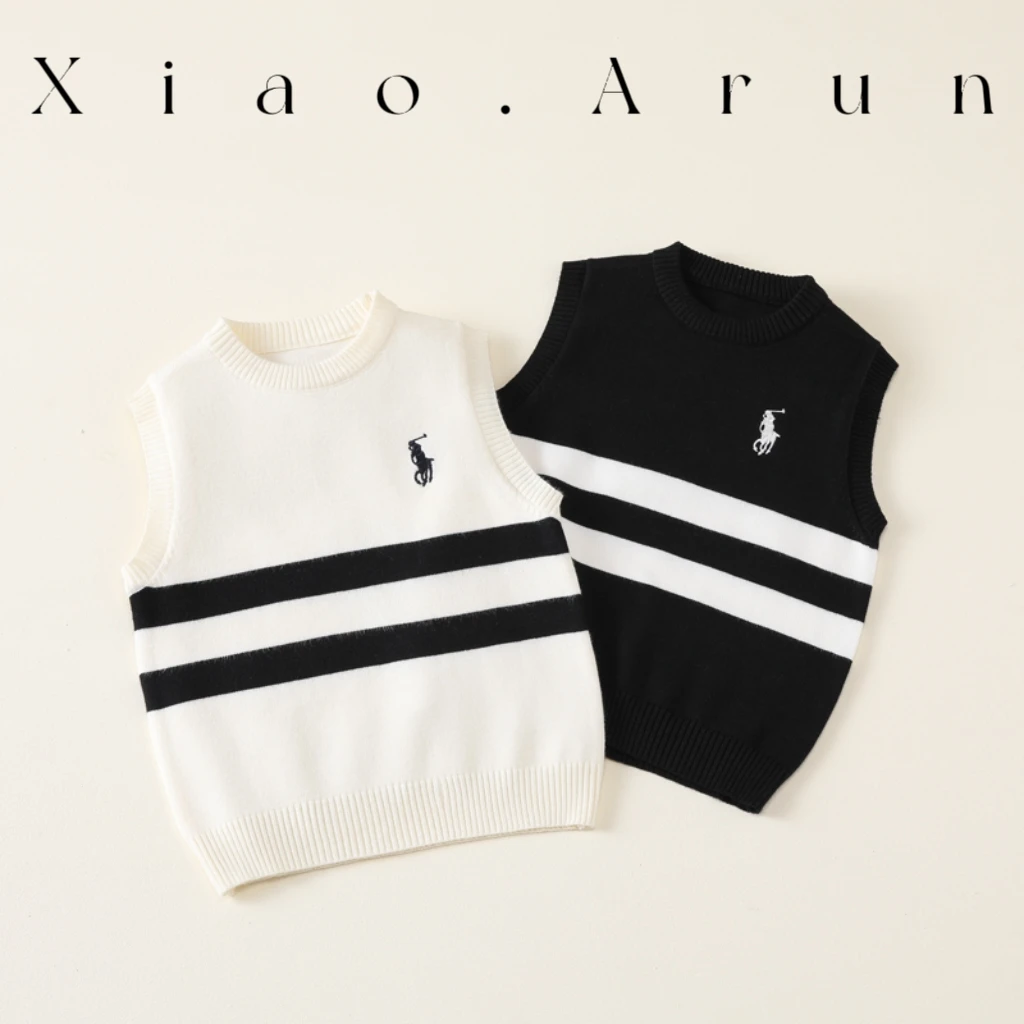 7740-条纹针织背心休闲刺绣百搭毛衣马甲秋季儿童毛衣