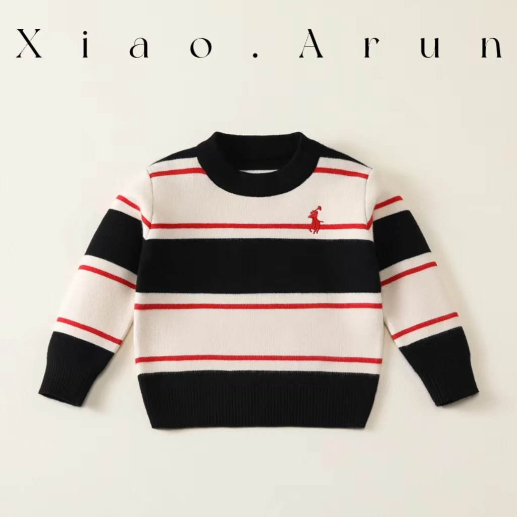 021-春秋新款上衣男童长袖条纹毛衣宝宝潮牌韩版休闲针织打底衫