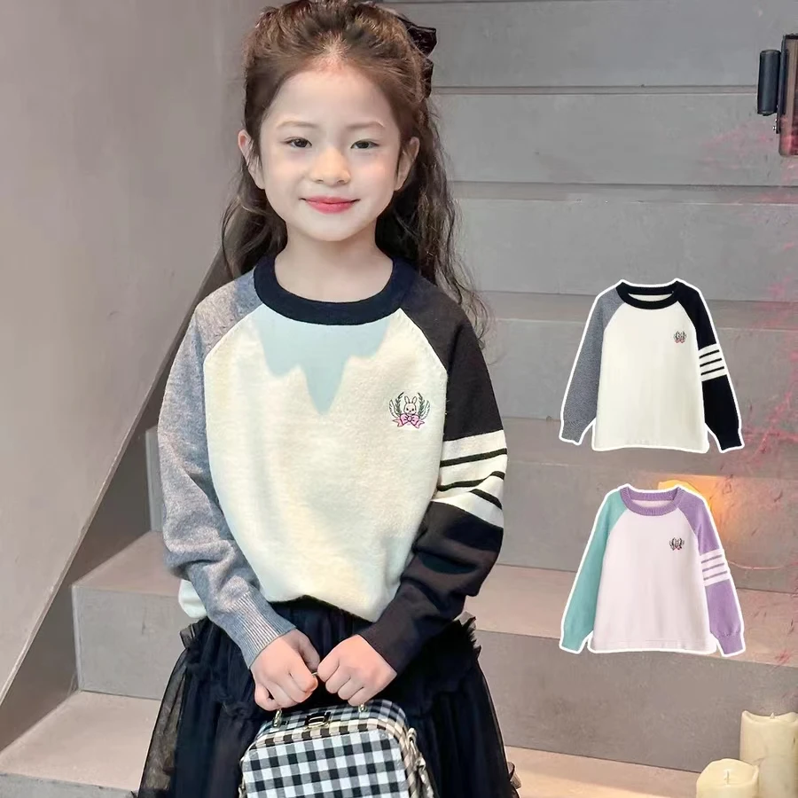 292-女童毛衣2024春装新款童装插肩袖针织衫儿童休闲上衣宝宝打底