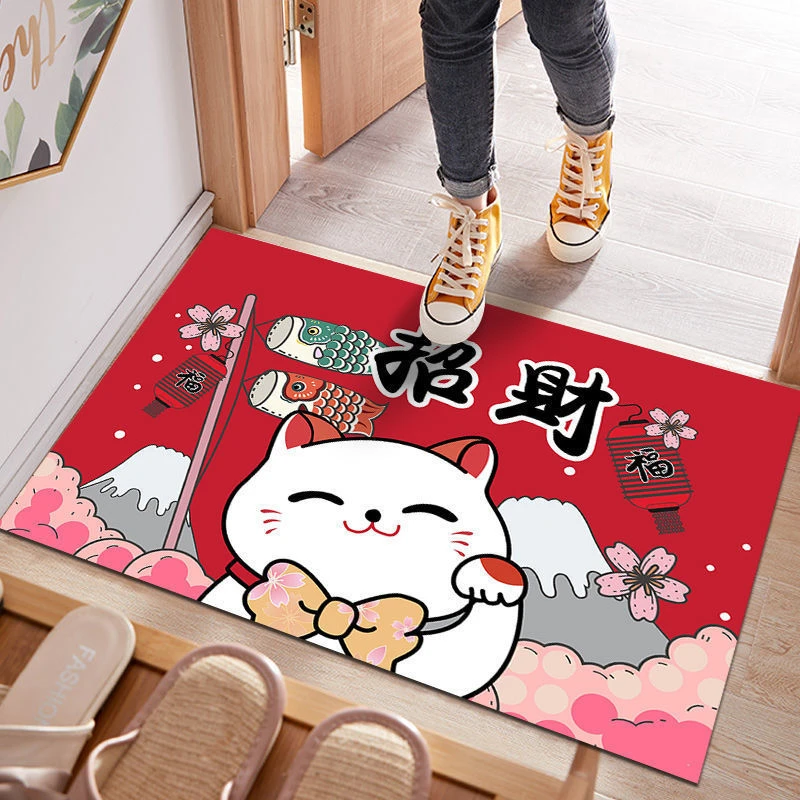 【招财猫地垫】红色喜庆地垫门垫入户门垫子卡通进门玄关地毯脚垫