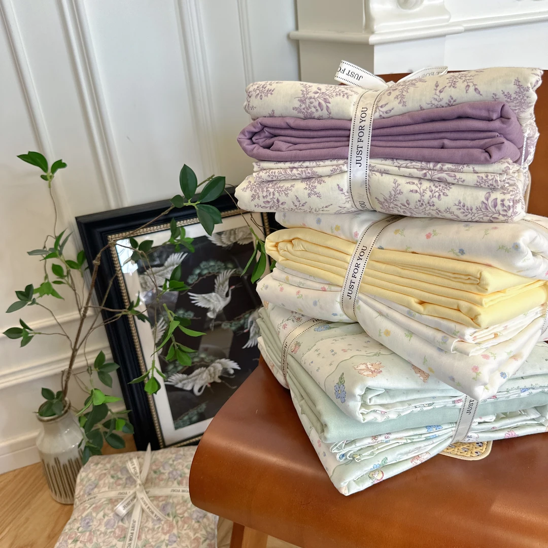 清！【床笠款】A类全棉双层纱四件套透气床笠被套柔软亲肤