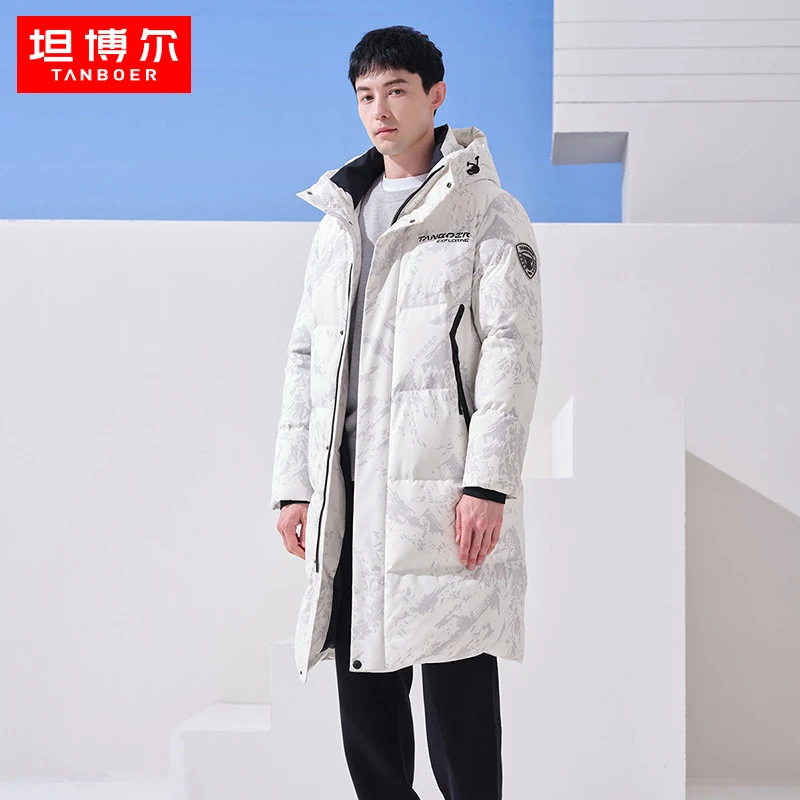 坦博尔长款时尚运动宽松连帽加厚印花冬款男士羽绒外套TA332779