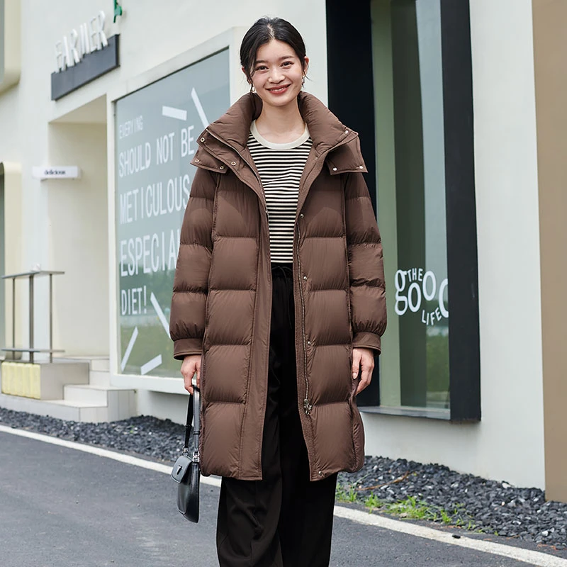 坦博尔羽绒服女2023年宽松中长款加厚保暖连帽TW236832大码不臃肿