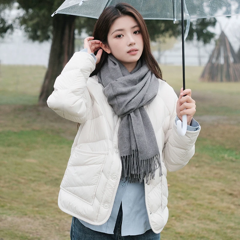坦博尔2024新款时尚短款鸭绒羽绒服女士百搭休闲轻盈秋冬保暖外套