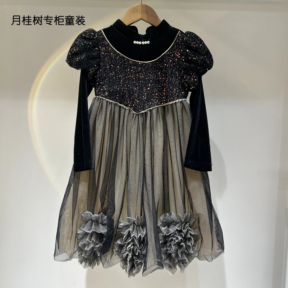 星河卉citykids秋冬季女童丝绒新国风礼服裙洋气儿童网纱公主裙