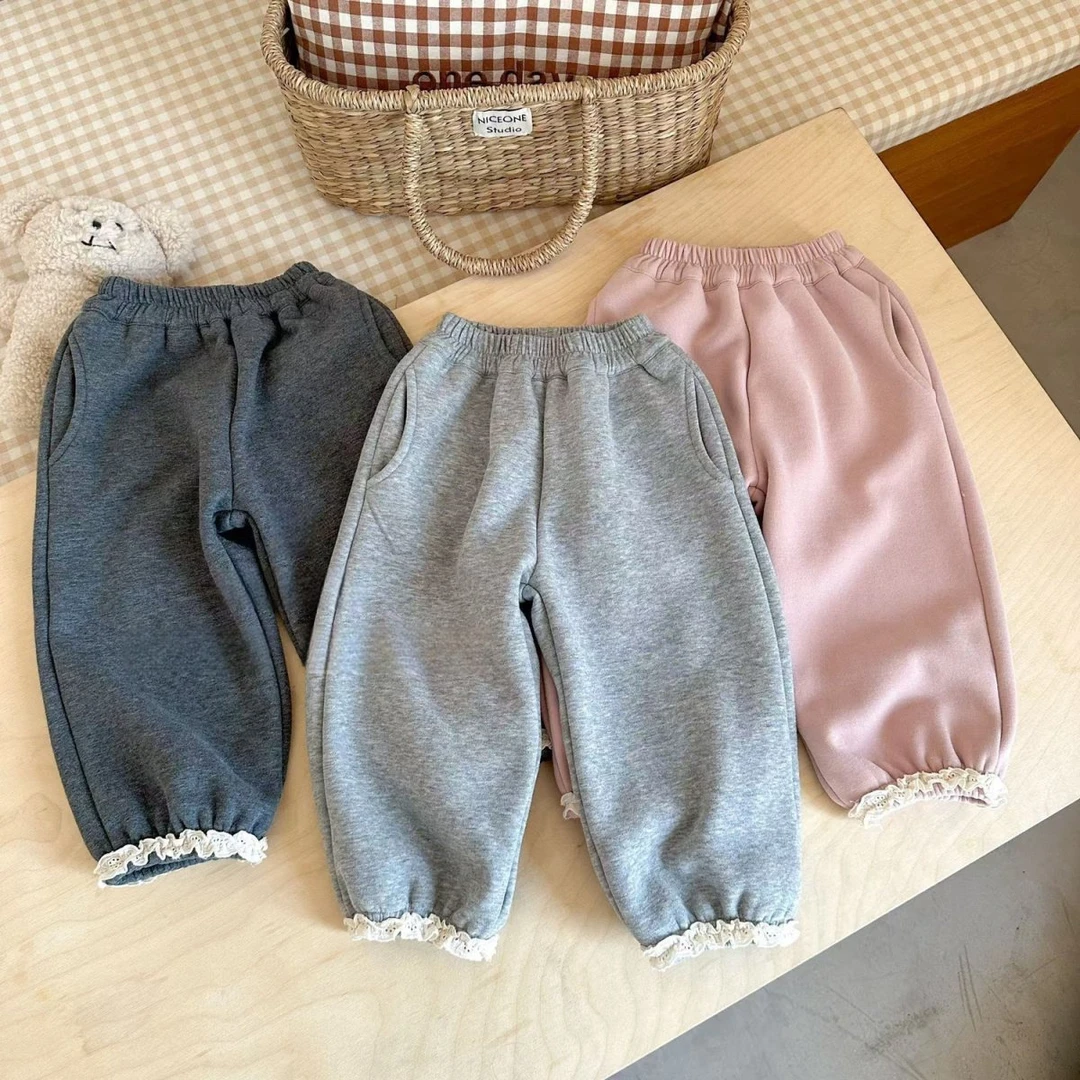 女童裤子秋冬款2024新款儿童加绒洋气束脚卫裤女孩加厚休闲运动裤