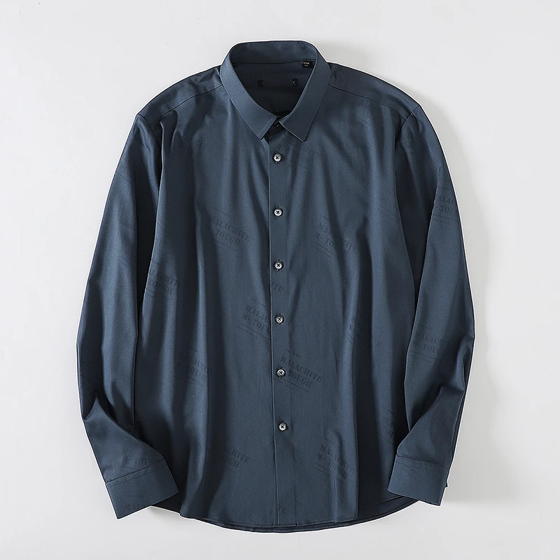 丝滑透气提花男士尖领长袖衬衫春季打底寸衫 Y4D0152