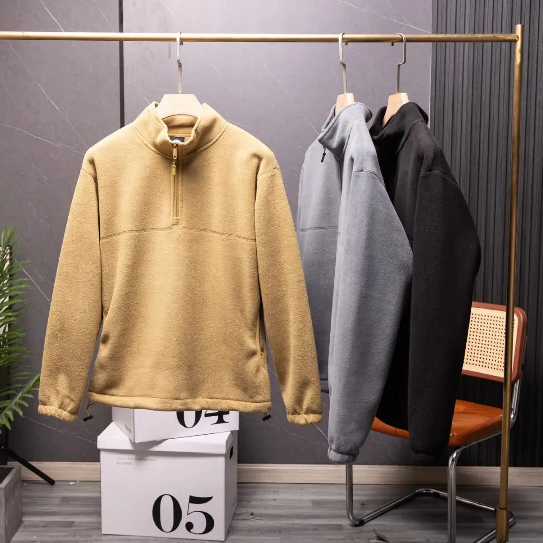 半拉链双面摇粒绒亲肤男士长袖卫衣秋冬季保暖套头打底衫 Y4D1049