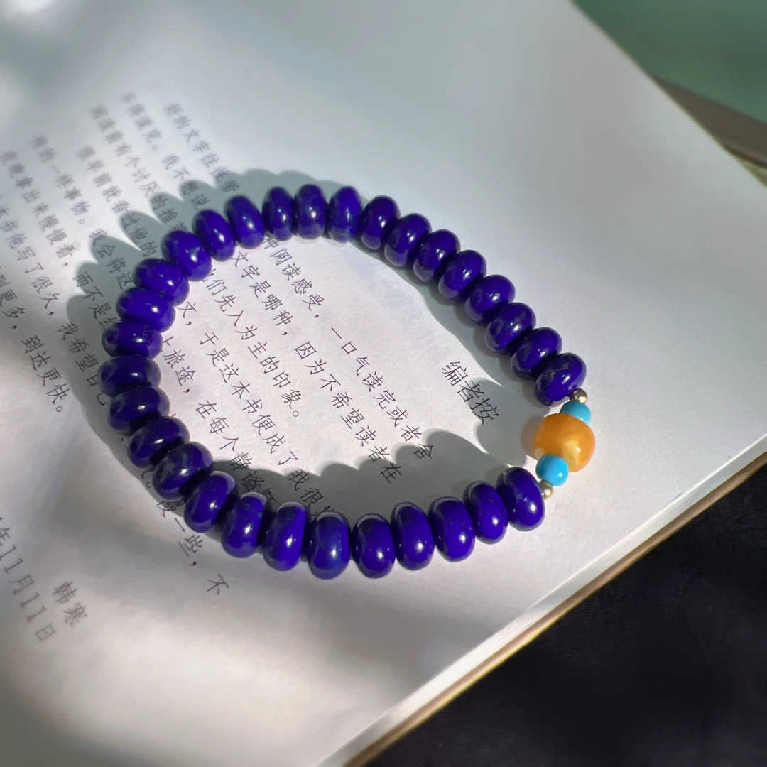 【扶摇叙珠宝】18k金镶 青金石算盘珠手串搭配蜜蜡绿松石设计款