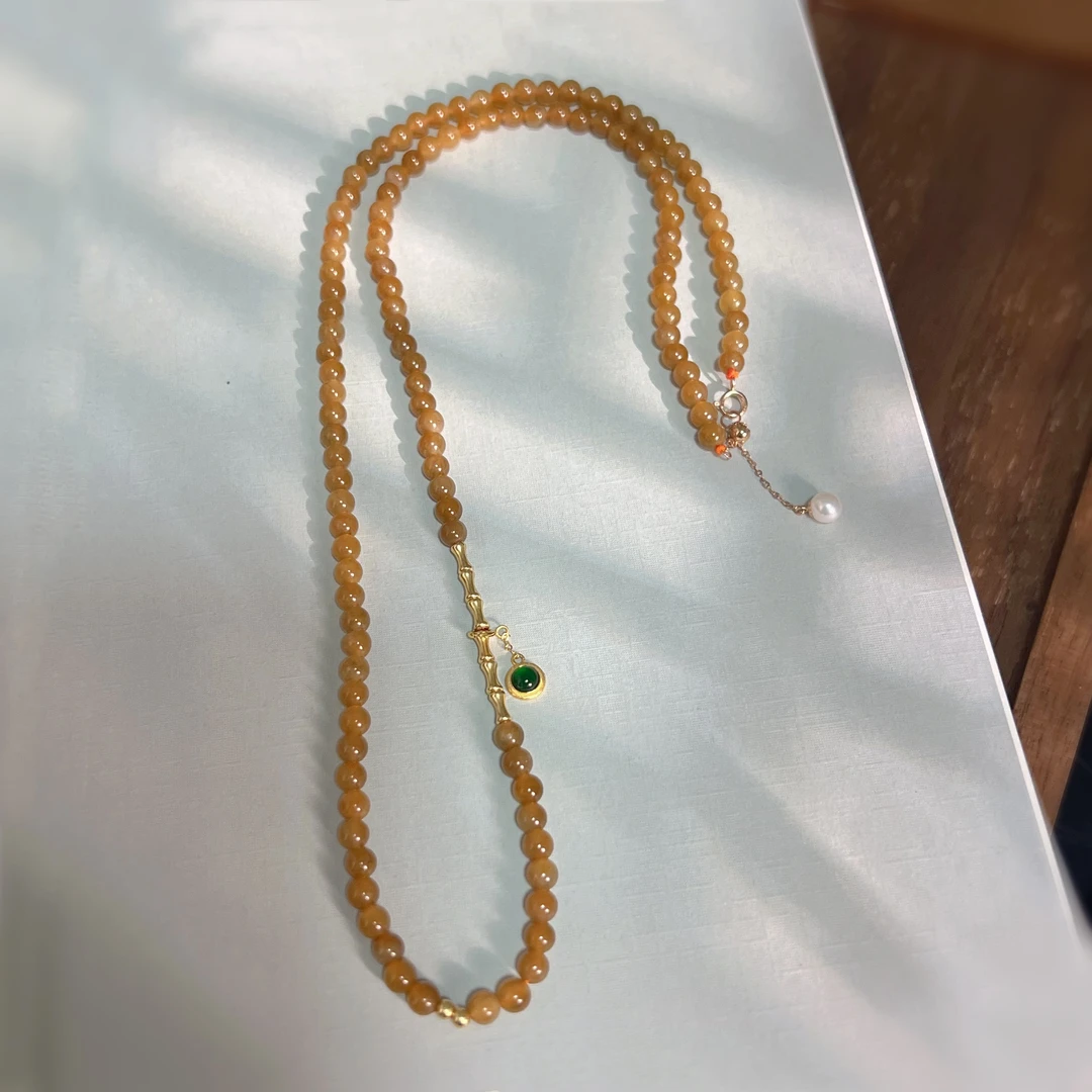 【扶摇叙珠宝】18k金 和田玉糖玉项链气质百搭珠链