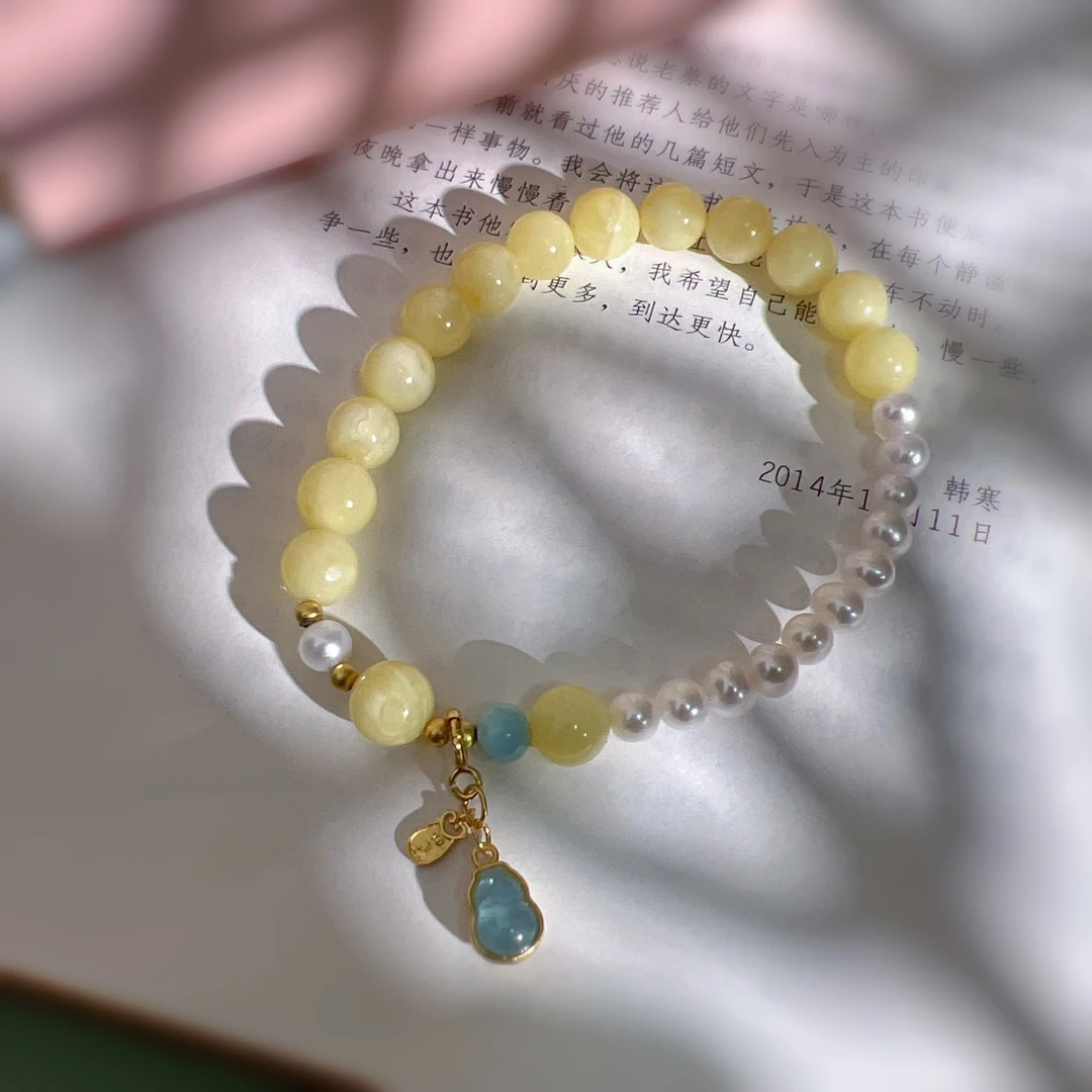 【扶摇叙珠宝】设计款 蜜蜡手串搭配天然淡水珍珠