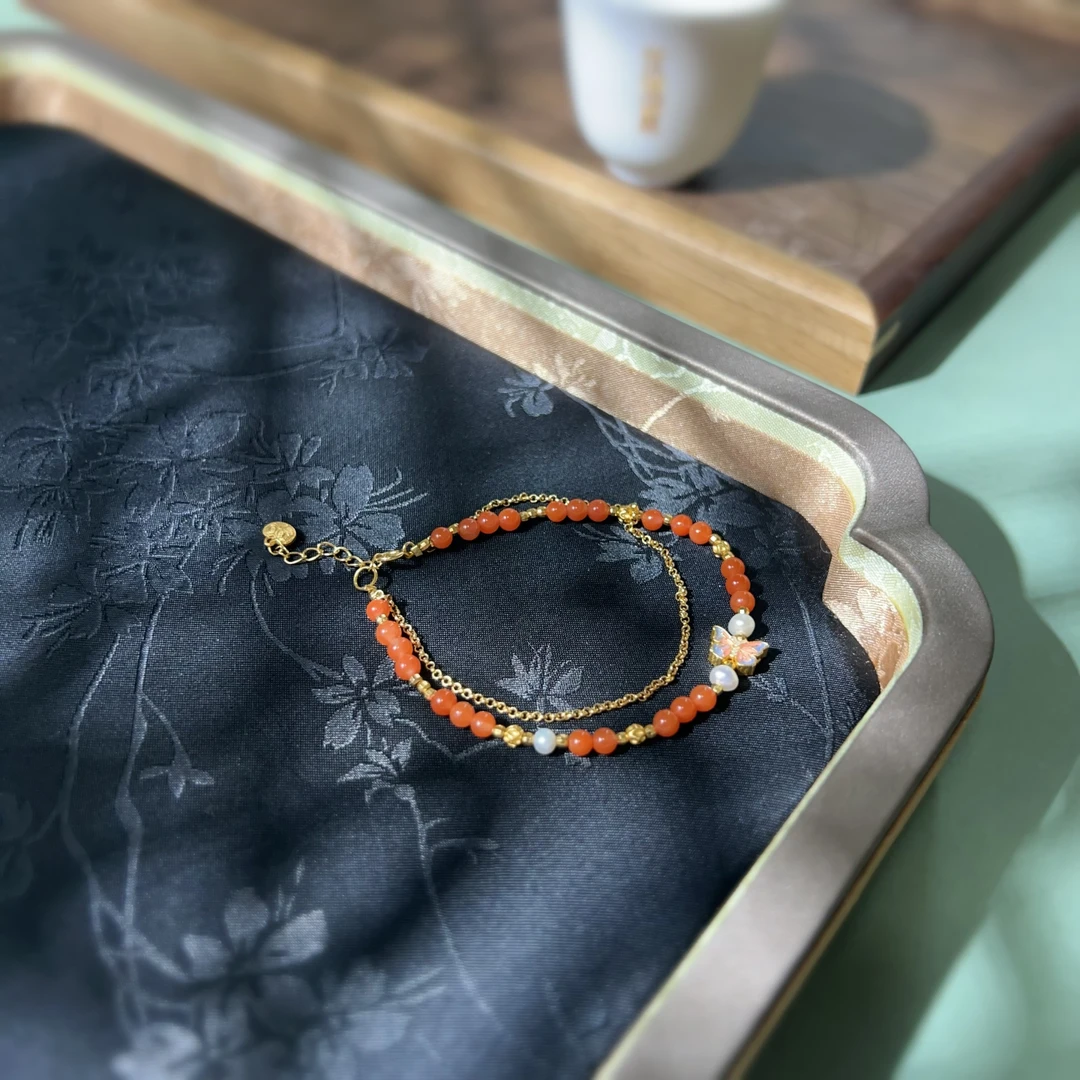 【扶摇叙珠宝】天然川料南红手串S925银镶嵌淡水珍珠  多样性发货