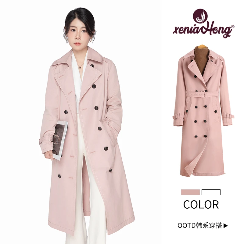 女士风衣气质时尚休闲百搭女士中长款双排扣春秋修身