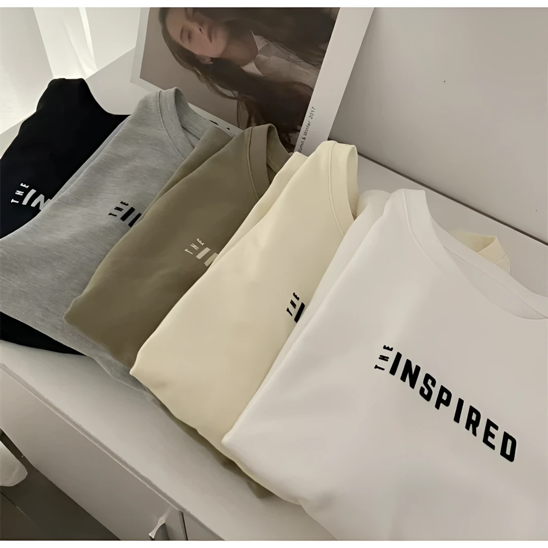 2024春夏新款暖色系列简约字母图案休闲百搭修身版短袖T恤