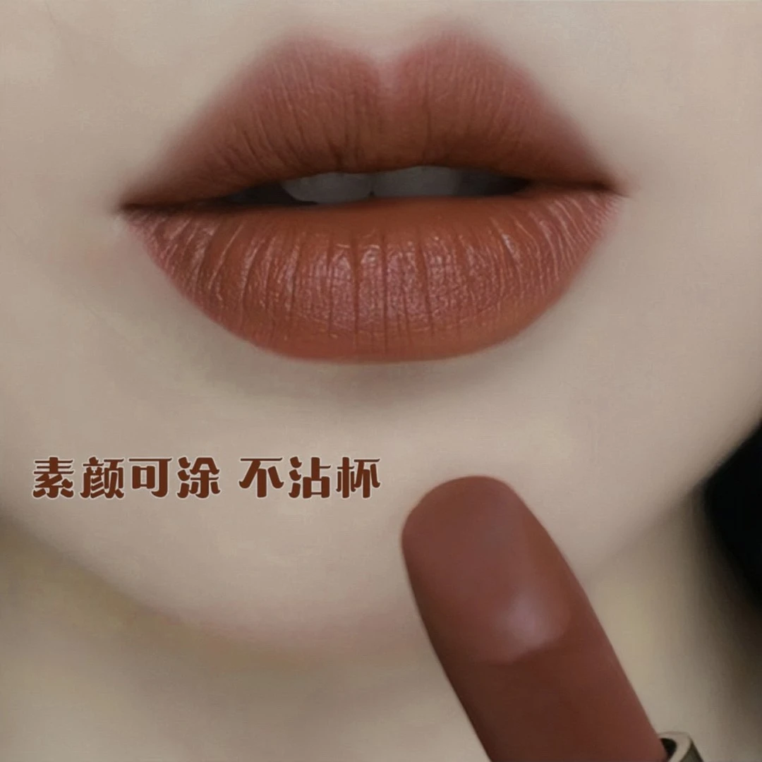 正品新款不掉色不沾杯肉桂奶茶吃土色口红防水持久保湿口红30到40