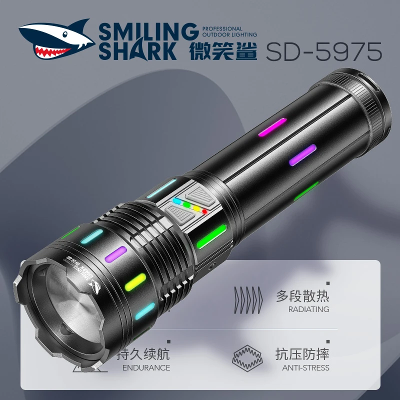 户外夜光迷彩手电强光可充电多功能长续航远射超亮变焦照明激光炮