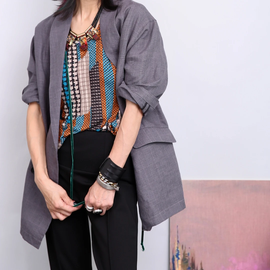 原创设计设计感青果领七分袖亚麻女士百搭休闲时尚夏季洋气衣服女