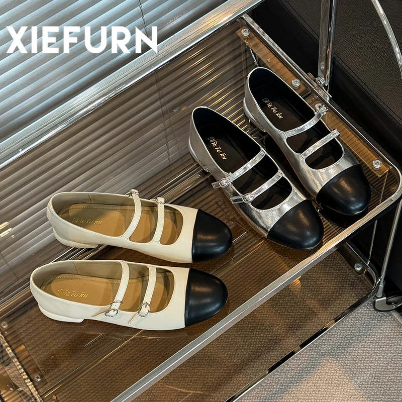 XIEFURN/鞋夫人新款法式气质小香风玛丽珍圆头浅口双扣百搭单鞋女