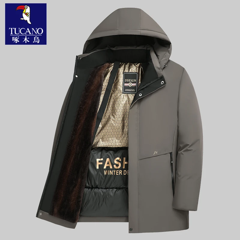 啄木鸟加绒加厚可脱卸帽中老年保暖休闲男士爸爸外套棉服中年装