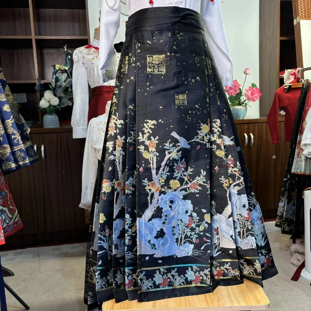 女童汉元素新款百褶加厚时尚民族风日常明制齐腰马面裙女装半身裙