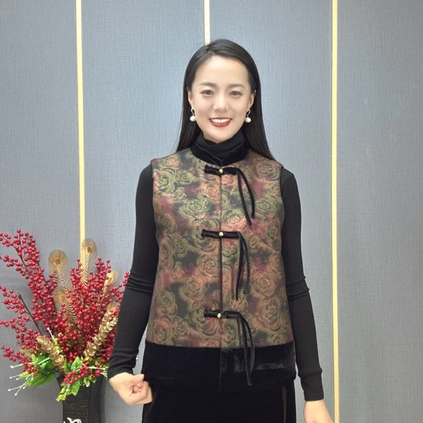 新款加棉盘扣流苏马甲