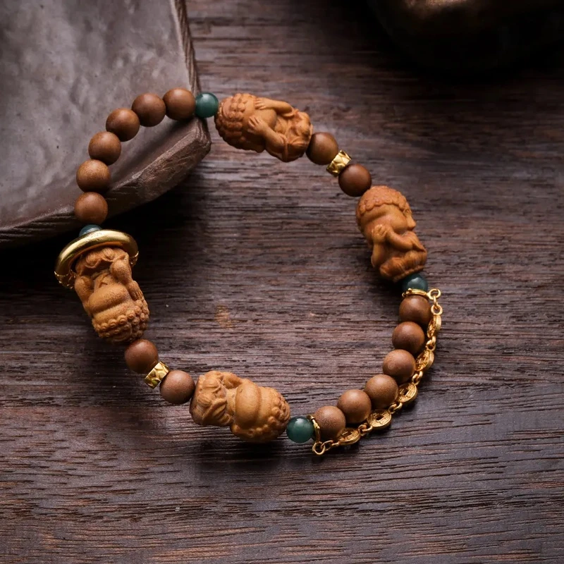 925银手链 925银木质手链 S08606 l龙纹圈宝宝佛铜钱链条手串手链