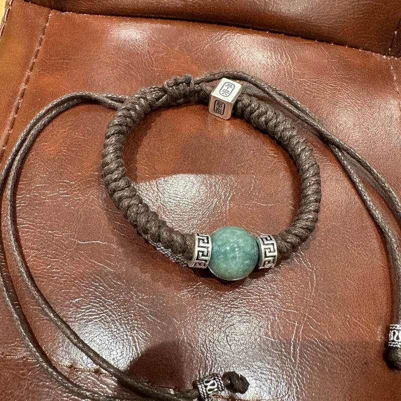 925银手链 《非晚》 S09217 绿色圆珠平安喜乐吉言骰子编绳手链