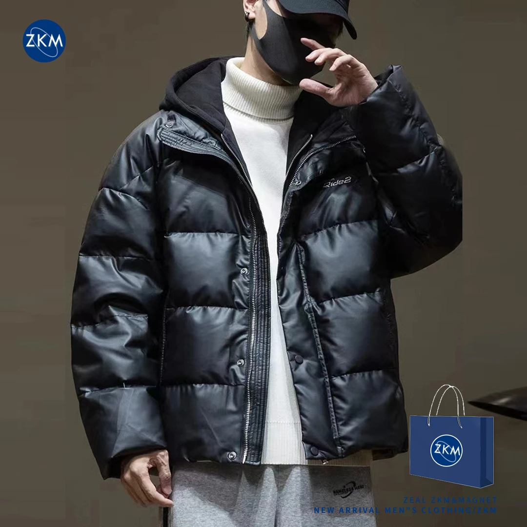 【国标90绒】ZKM-5520-冬季款拼接皮质保暖休闲羽绒服