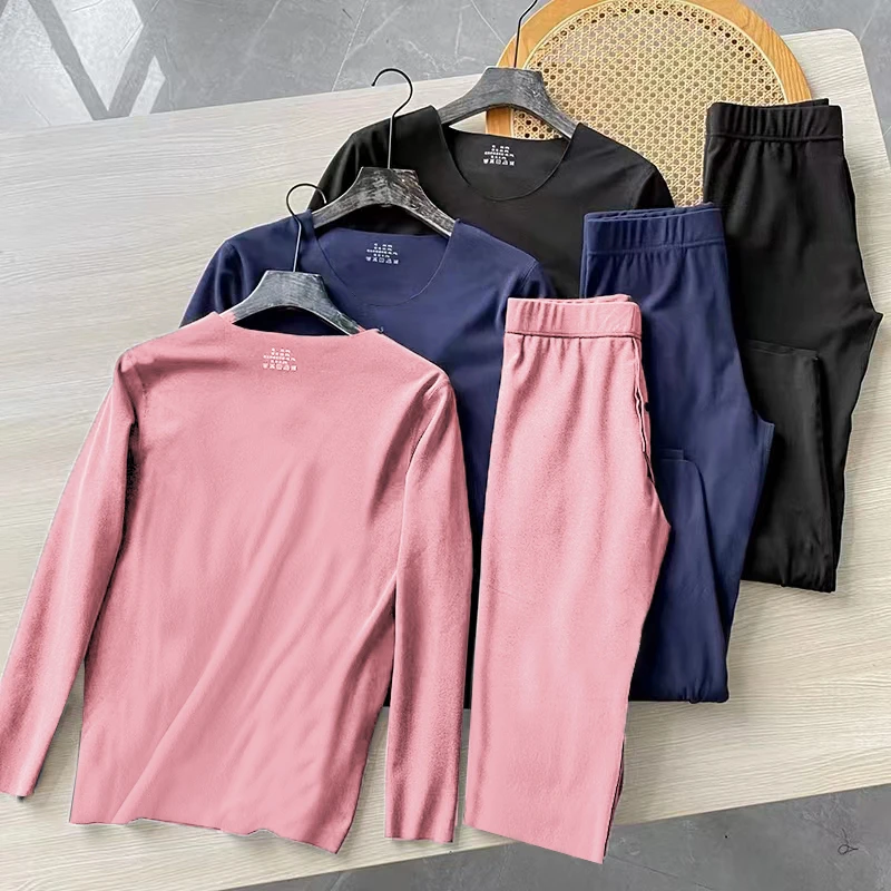 【圆领保暖内衣】003-冬季保暖内衣套装男士女士情侣加绒保暖套