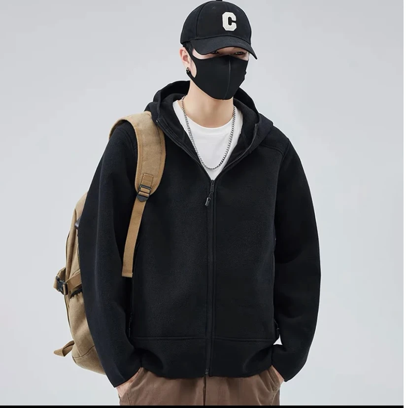 秋季加厚双面摇粒绒纯色男女同款户外休闲保暖夹克外套-S-12