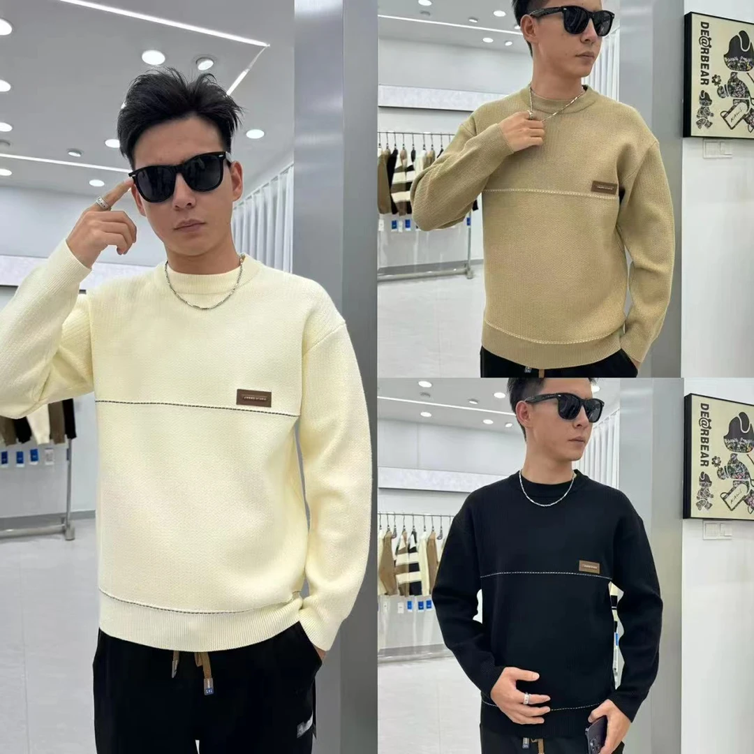 【明线皮标加厚针织衫】冬季加厚皮标针织时尚百搭圆领毛衣-99206