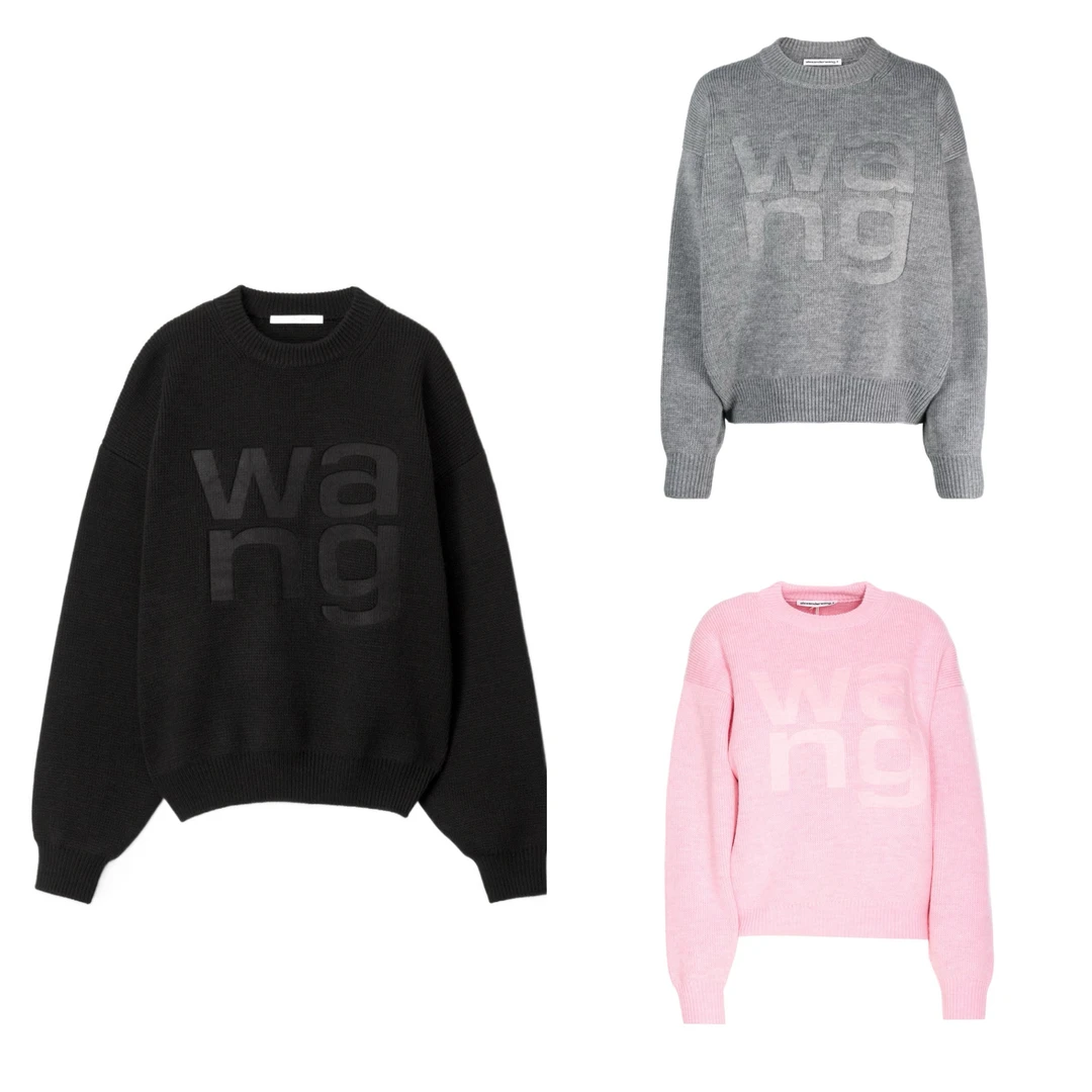 未使用 ALEXANDER WANG AW 黑/灰/粉 胸口大面积印花女士针织衫